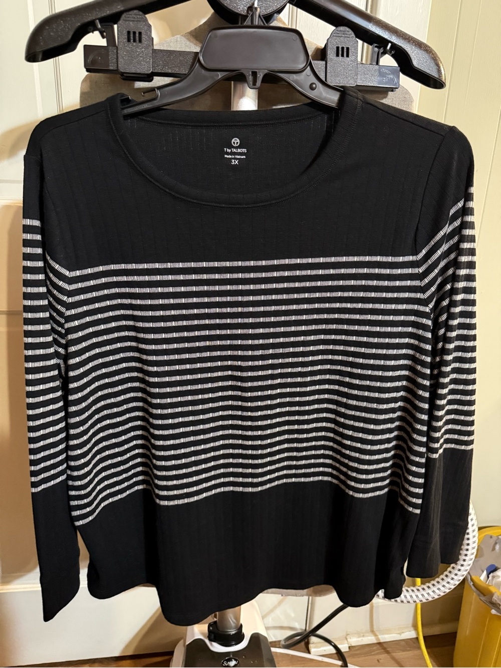 Talbots Black and White Striped Long Sleeve Tee